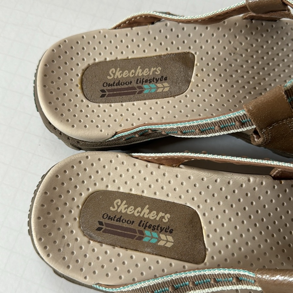 Skechers Reggae Sandals Thong Beige & Turquoise - Picture 7 of 15